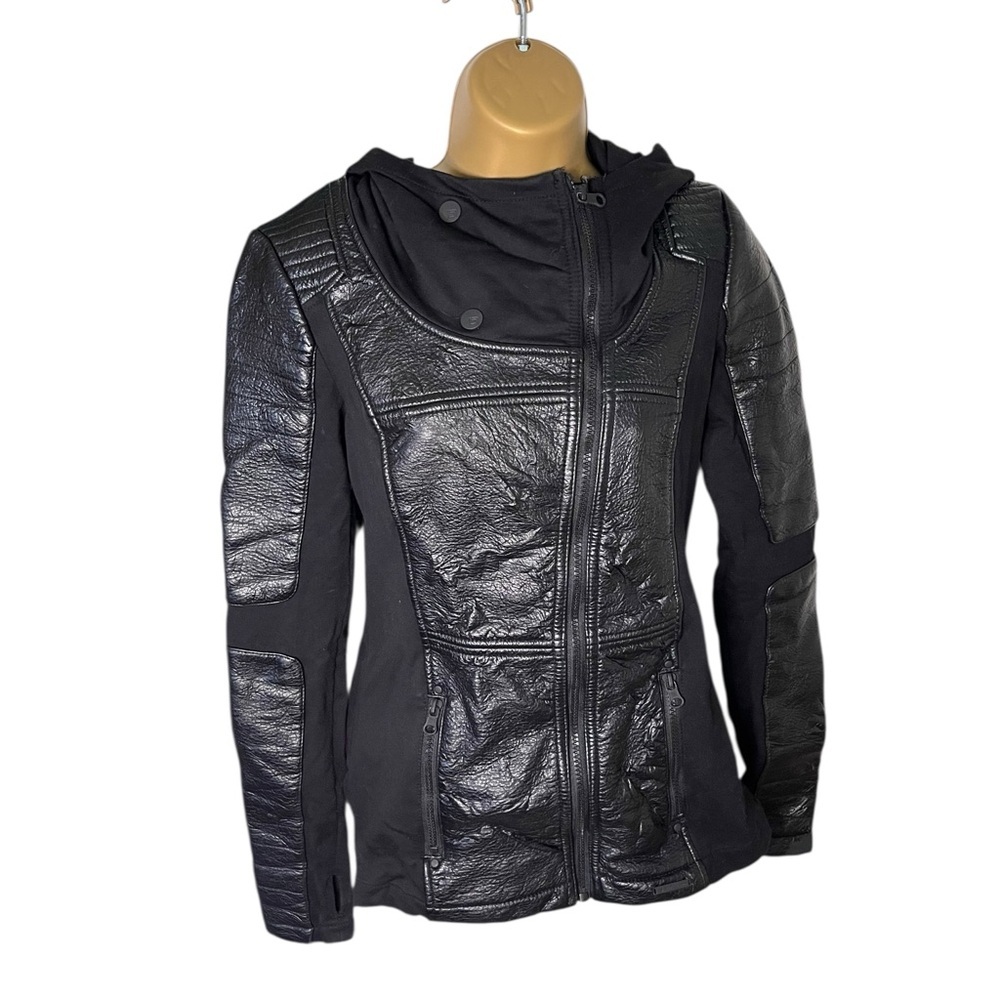 Blanc Noir Asymmetrical Hooded Moto Black XS